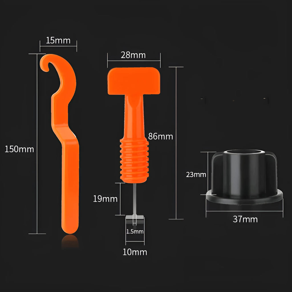 Pack of 50 PE plastic tile leveling regulators with reusable wrench for ceramic tile installation