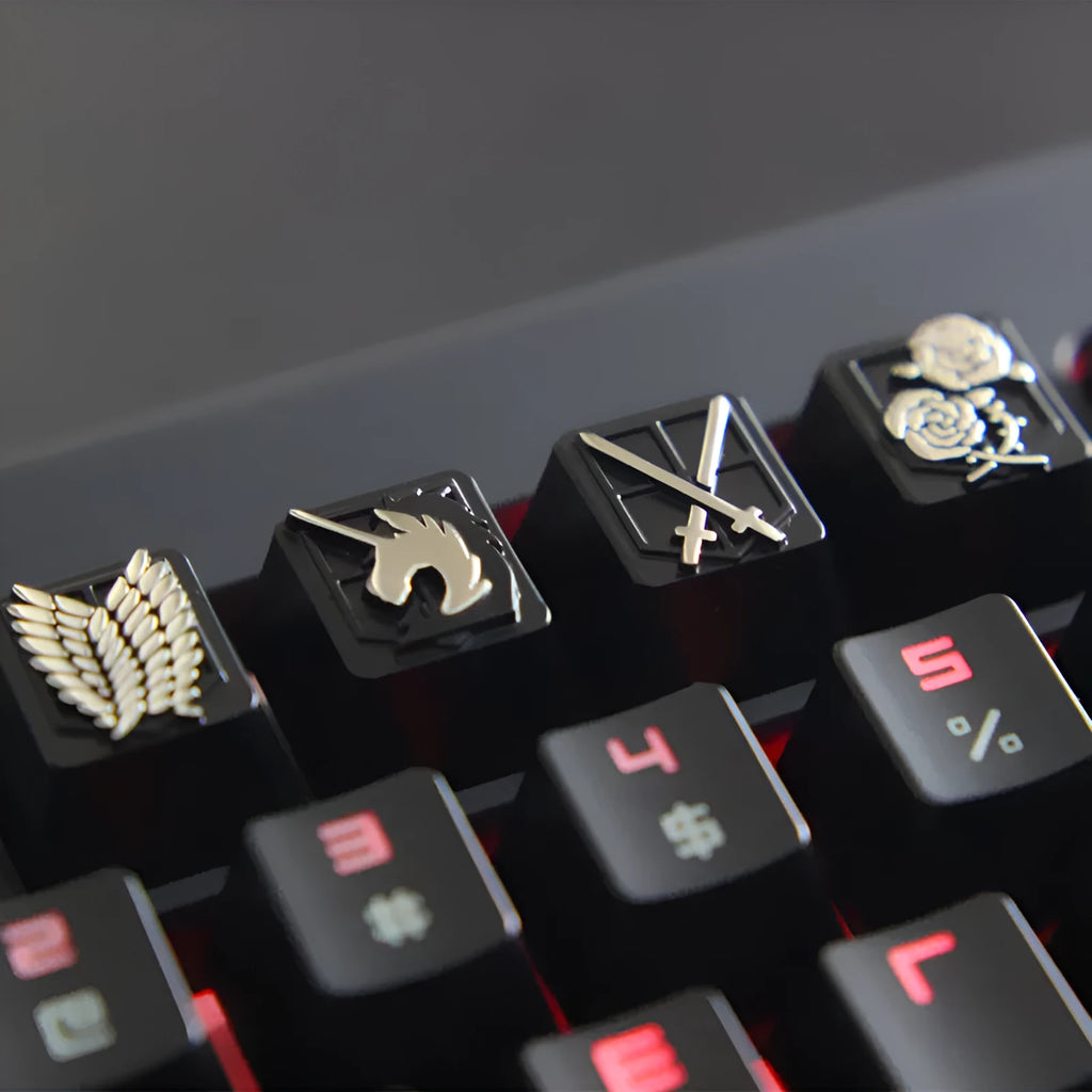 Gold embossed zinc-aluminum alloy metal keycap for MX mechanical keyboards on a keyboard