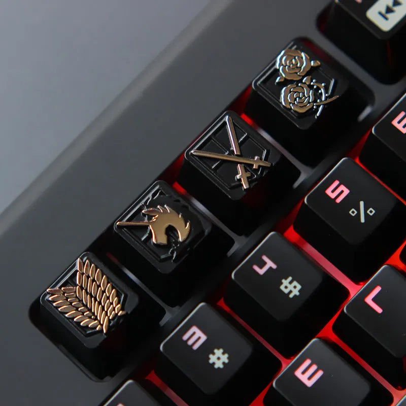 Gold embossed zinc-aluminum alloy metal keycap for MX mechanical keyboards on a keyboard