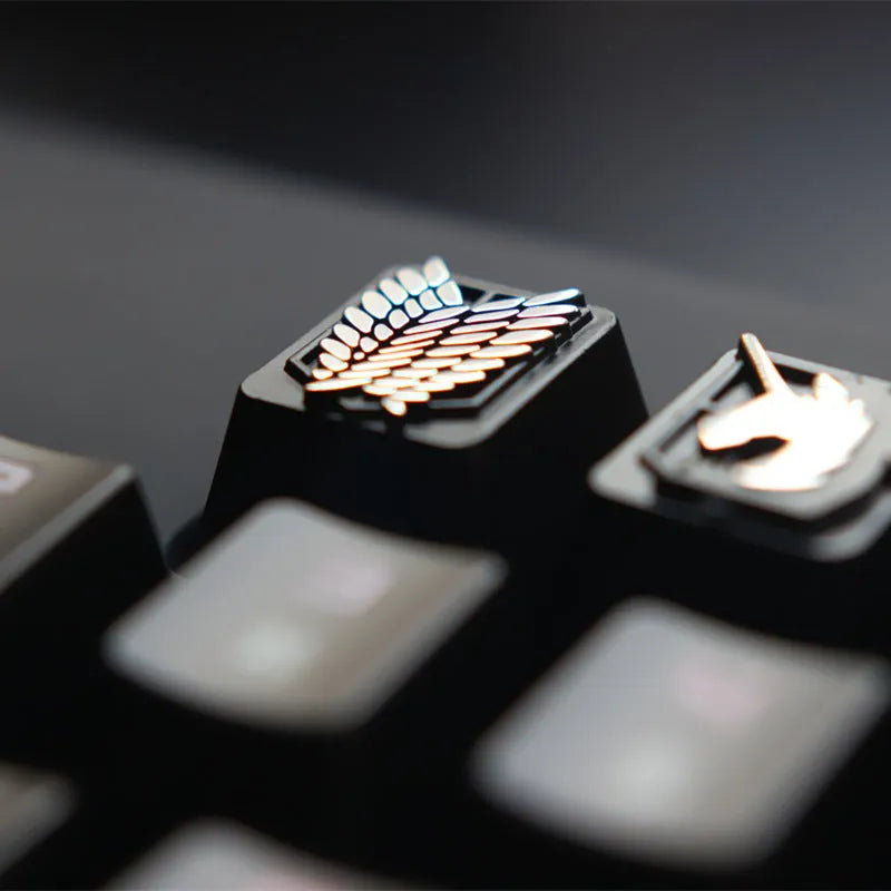 Gold embossed zinc-aluminum alloy metal keycap for MX mechanical keyboards on a keyboard