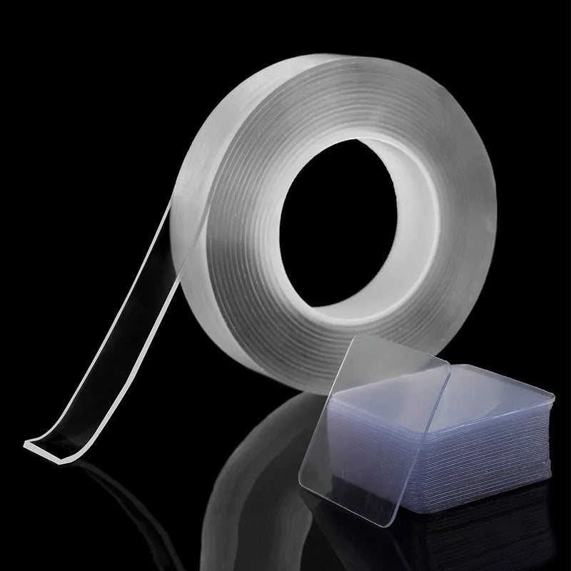 10 transparent nano double-sided stickers 6cm by 6cm on a white background