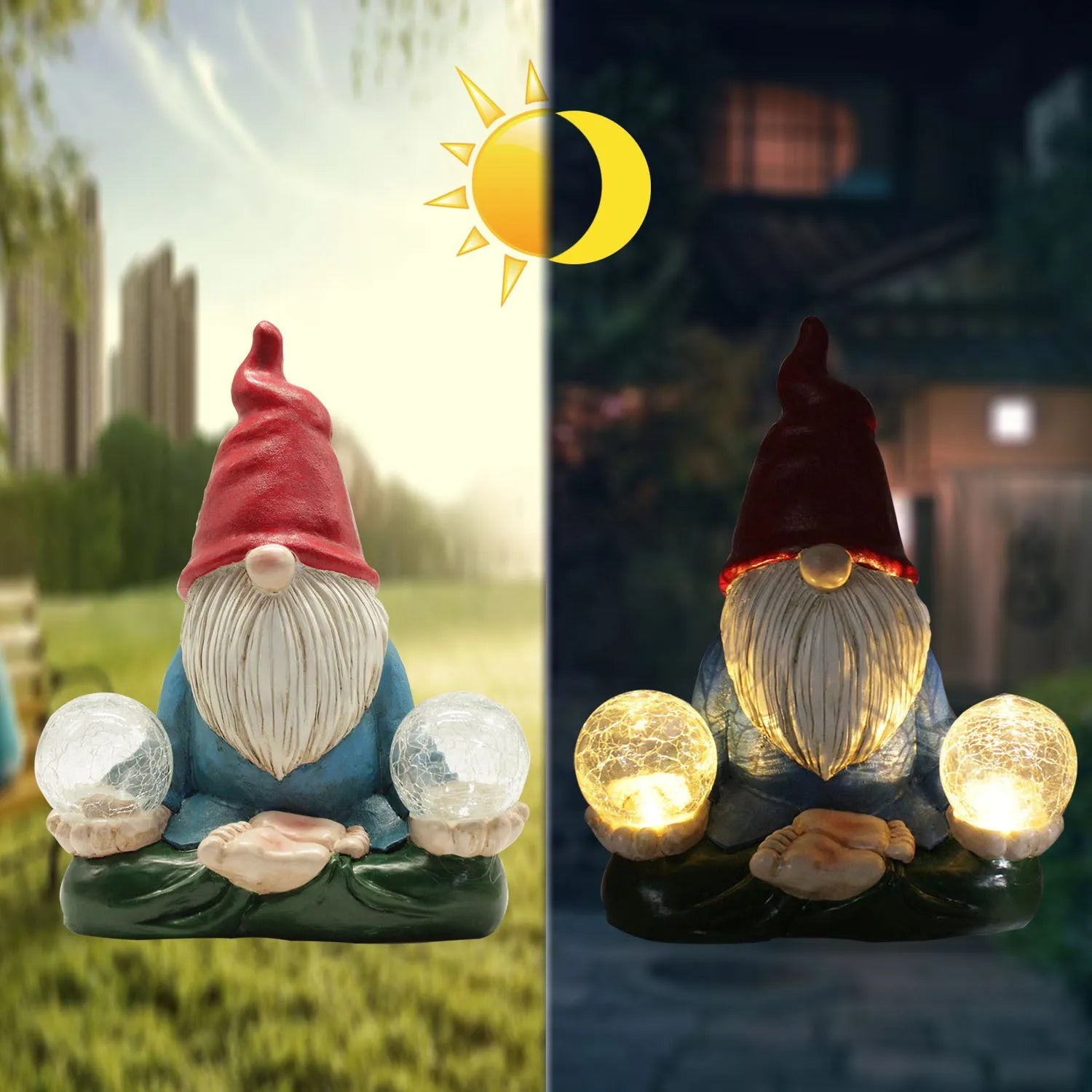 Solar LED resin dwarf doll garden ornament with faceless old man design for outdoor decoration