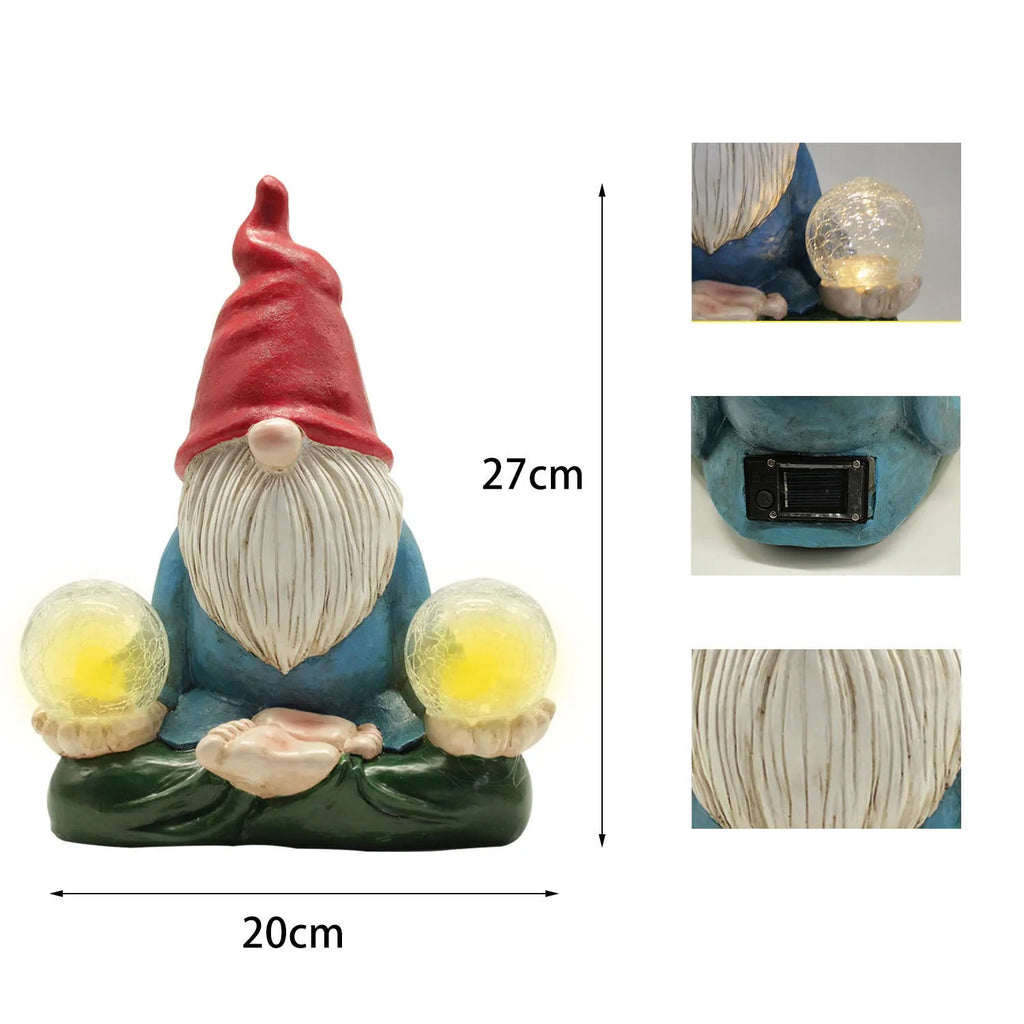 Solar LED resin dwarf doll garden ornament with faceless old man design for outdoor decoration
