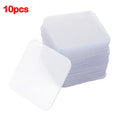 10 transparent nano double-sided stickers 6cm by 6cm on a white background