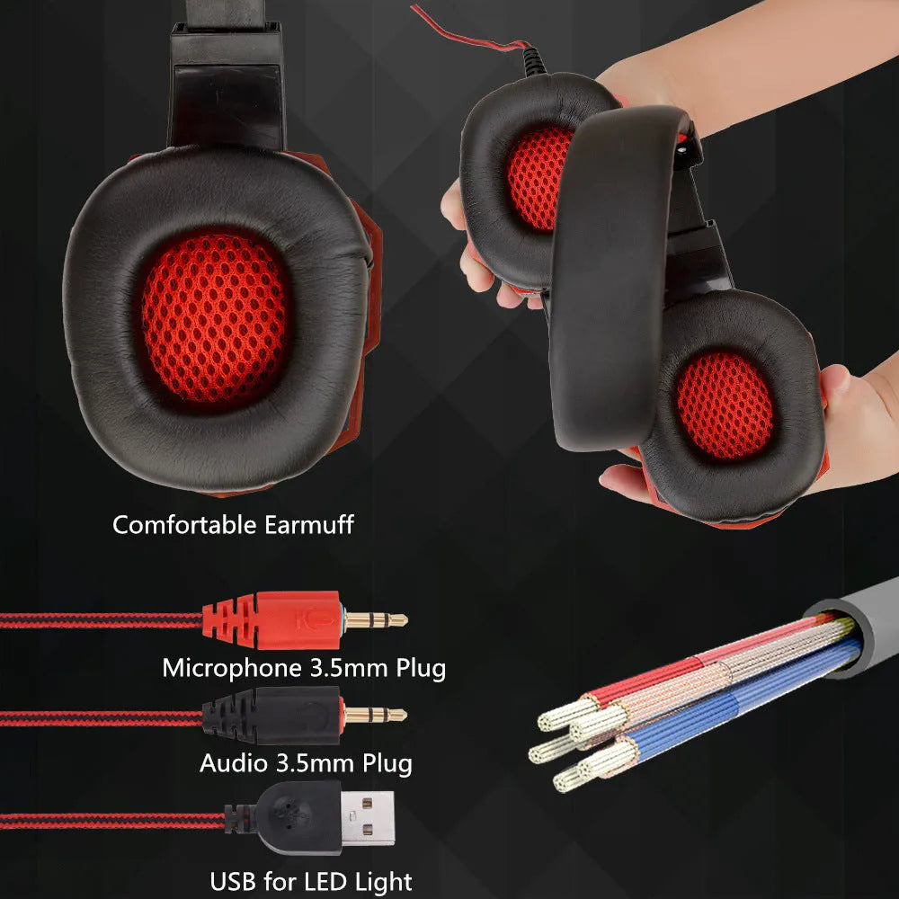 Wired PS4 and PC gaming headset with LED lights in black and blue colour with braided cable