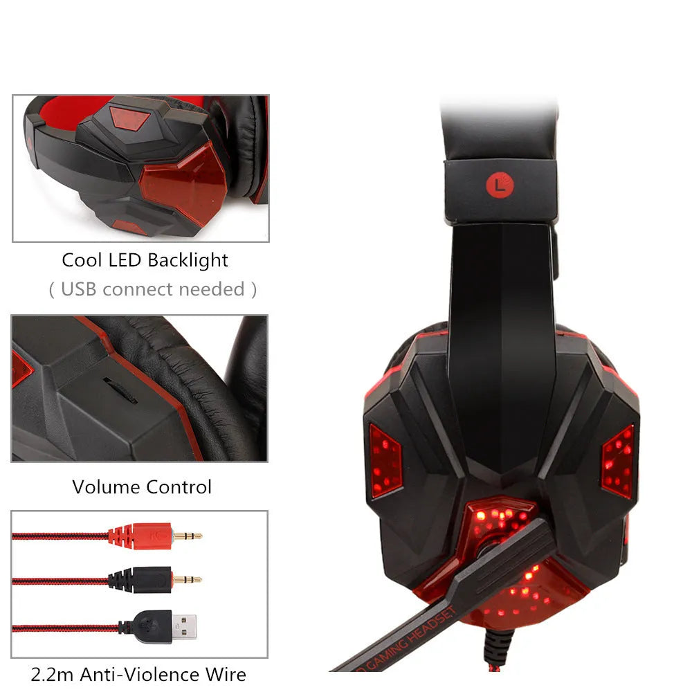 Wired PS4 and PC gaming headset with LED lights in black and blue colour with braided cable