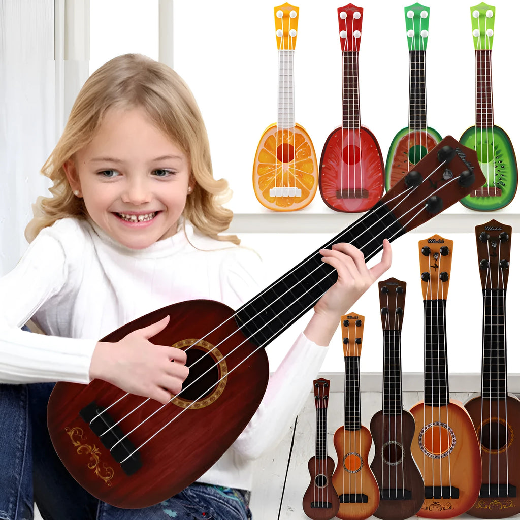 Safety plastic simulation ukulele toy for children measuring 38cm tall in colour box