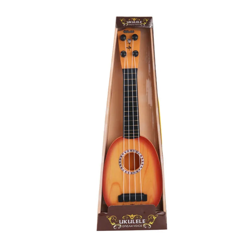 Safety plastic simulation ukulele toy for children measuring 38cm tall in colour box