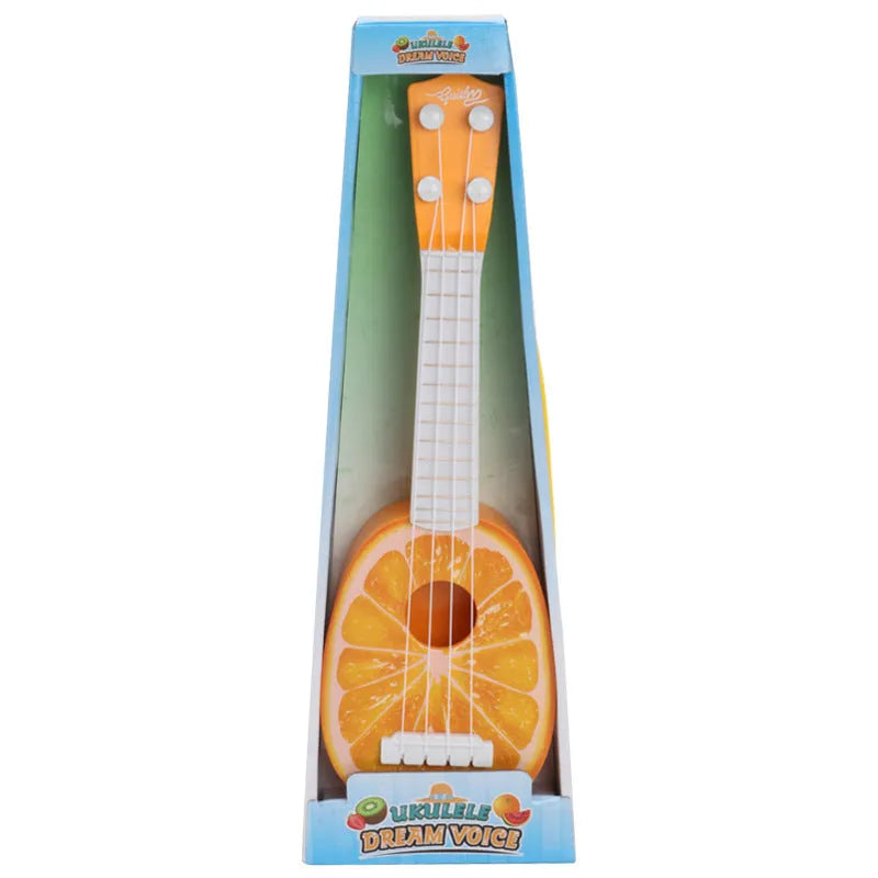 Safety plastic simulation ukulele toy for children measuring 38cm tall in colour box