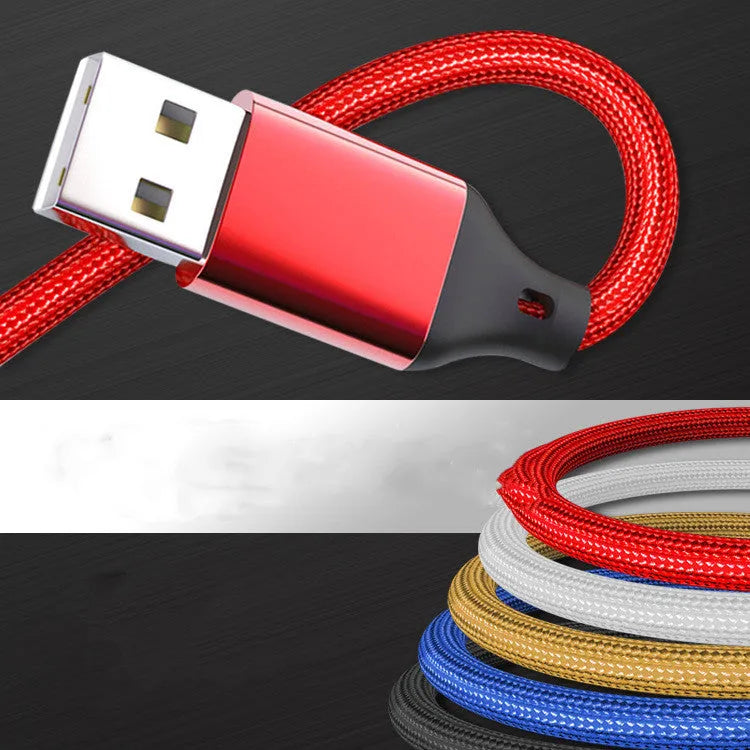 One for three charging cable data cable 1.2 metres TPE nylon braid red blue gold black silver