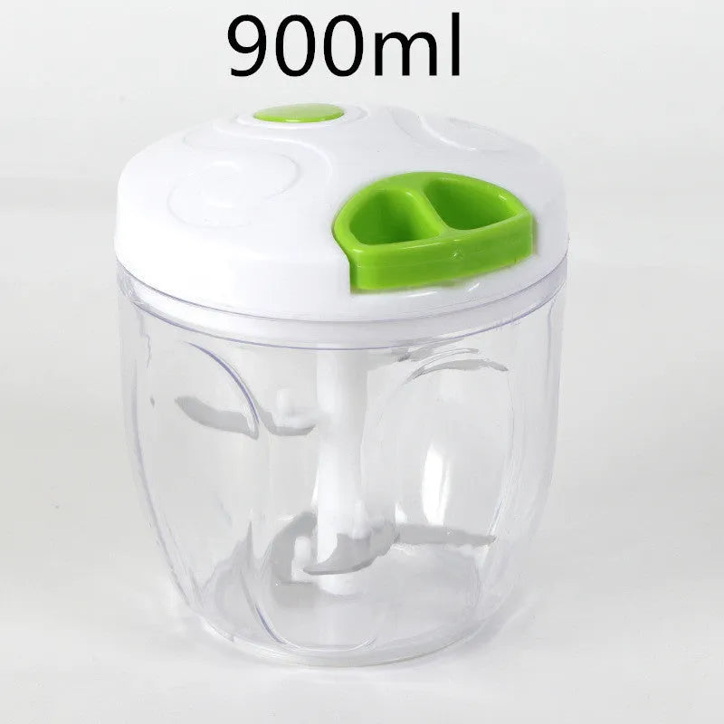 Green manual meat grinder chopper with three stainless steel blades and 500ml capacity