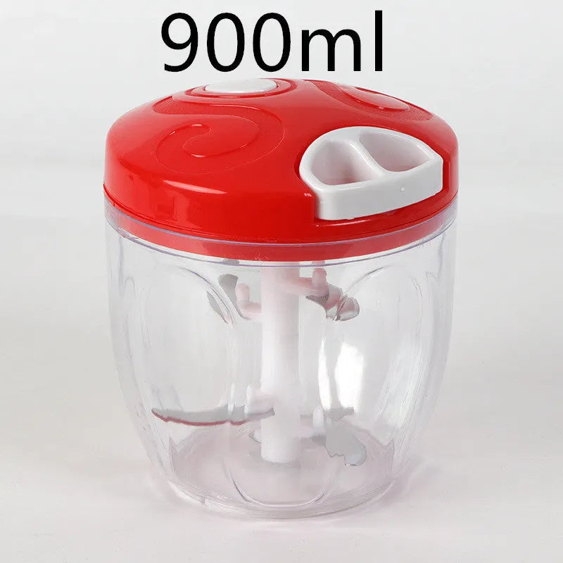 Green manual meat grinder chopper with three stainless steel blades and 500ml capacity