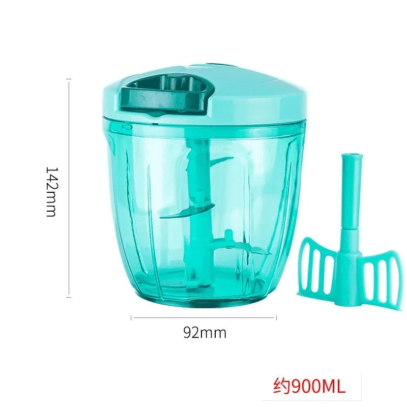 Green manual meat grinder chopper with three stainless steel blades and 500ml capacity