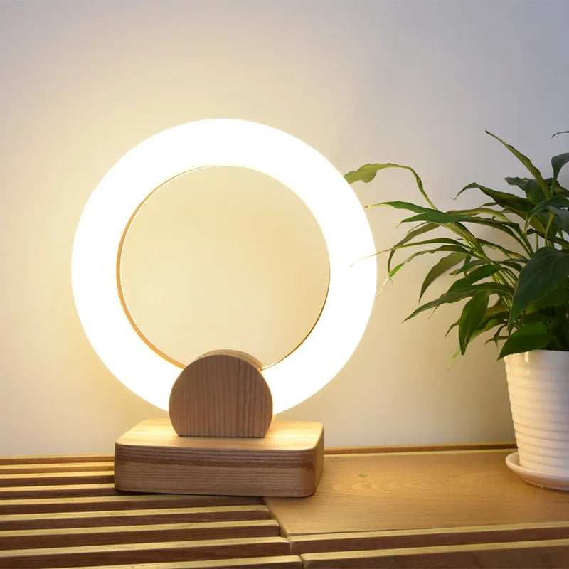 Modern wooden circular art chandelier with acrylic shade, shown in 20cm and 30cm diameter options