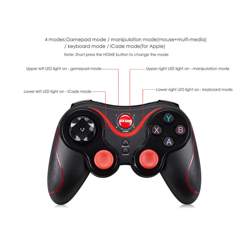 Wireless Bluetooth gamepad in black with ABS body, 17x11x6.5cm, for Android and IOS mobile gaming