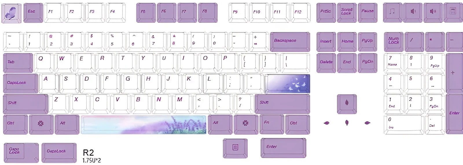 Lavender violet PBT dye sublimation keycap set for mechanical keyboard, 108-key standard layout