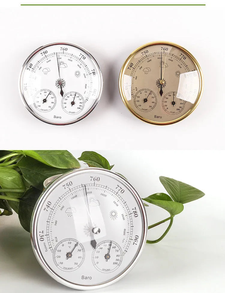 Hand held air temperature and humidity meter barometric pressure gauge 128mm golden colour