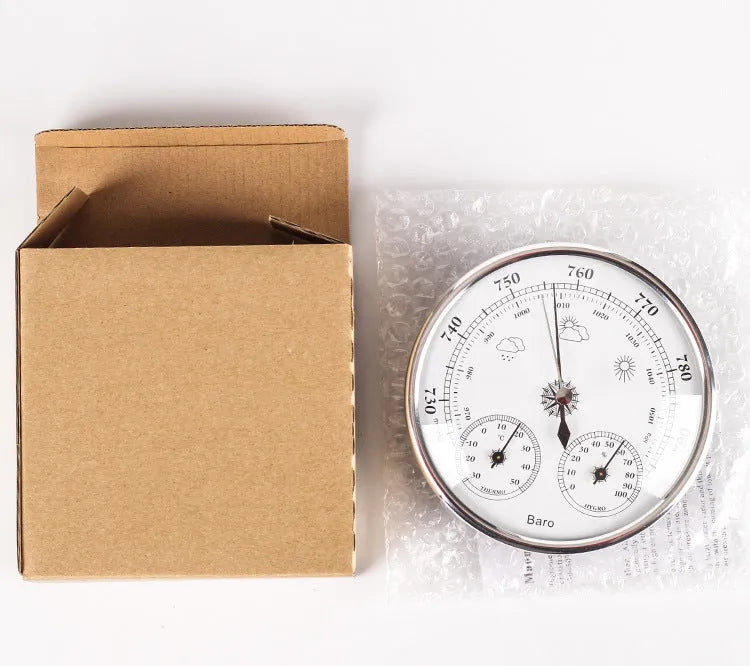 Hand held air temperature and humidity meter barometric pressure gauge 128mm golden colour