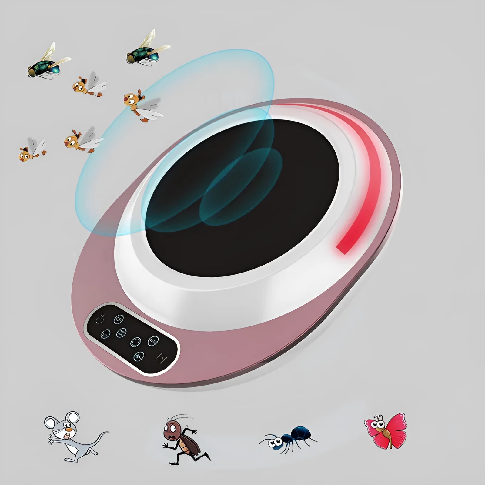 Multifunctional intelligent ultrasonic mosquito repellent in red ABS plastic with US plug, 200m² coverage