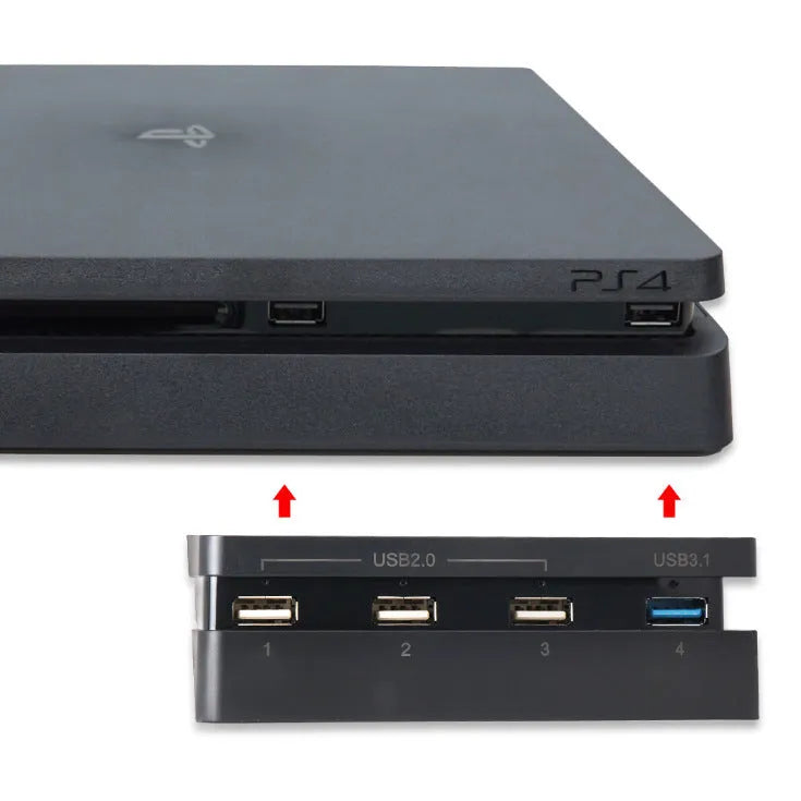 Black PS4 Slim USB hub extender with multiple ports for PlayStation 4 console