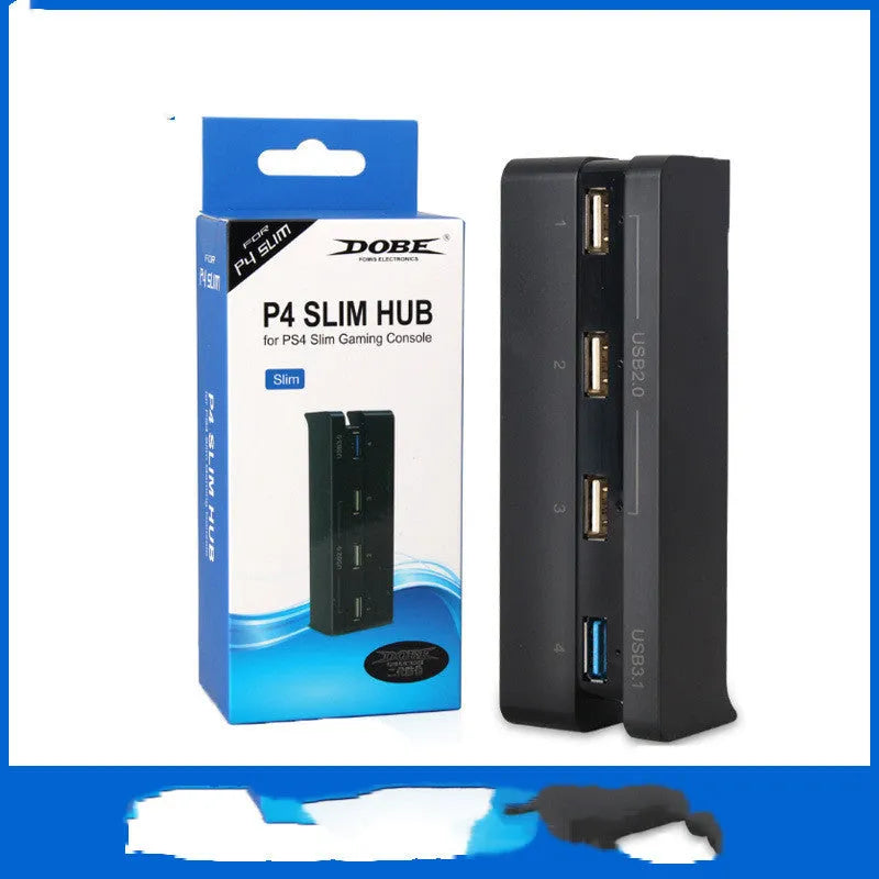 Black PS4 Slim USB hub extender with multiple ports for PlayStation 4 console