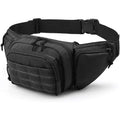 Tactical waist bag in black and khaki colours shown on waist