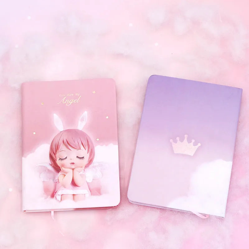 Creative Flower Fairy Handbook Notepad with PU leather cover, 85 pages, in pink and purple, 13x18x1.5cm
