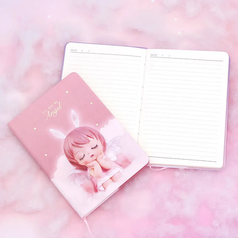 Creative Flower Fairy Handbook Notepad with PU leather cover, 85 pages, in pink and purple, 13x18x1.5cm