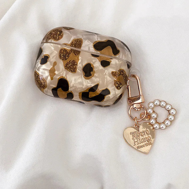 Shell yellow leopard print soft TPU case for compatible Apple AirPods with flip closure