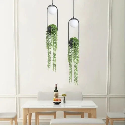 Creative flower pot iron aisle chandelier with fishing line design and LED light