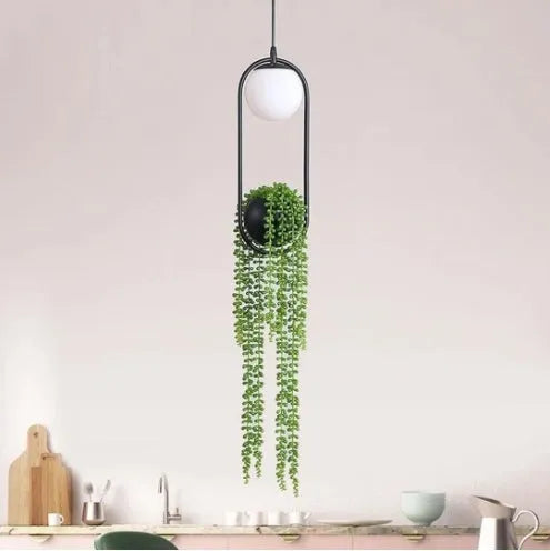 Creative flower pot iron aisle chandelier with fishing line design and LED light