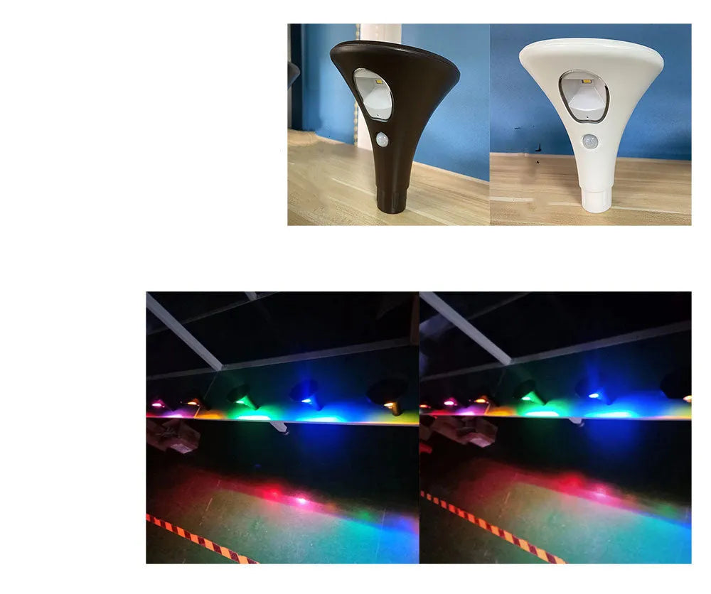Solar-powered induction ground plug light for outdoor lawn and garden use with IP65 rating.