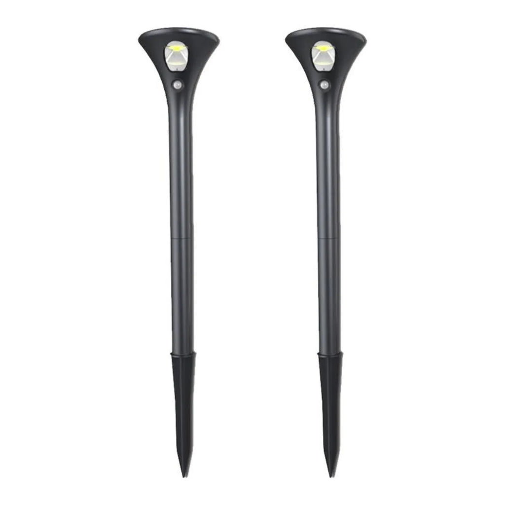 Solar-powered induction ground plug light for outdoor lawn and garden use with IP65 rating.