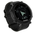 Smart sports watch with digital display showing heart rate and GPS data, featuring a stainless steel bezel.