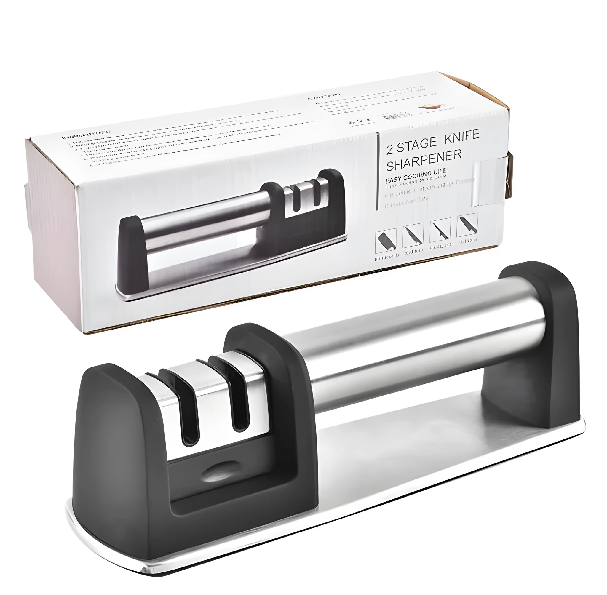 Black ABS manual kitchen sharpener for straight and serrated blades