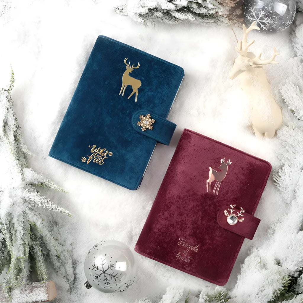 A6 loose-leaf notebook with cloth velvet cover, cute heart design, binder binding rings, elk blue colour