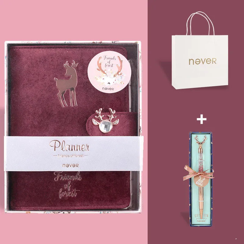A6 loose-leaf notebook with cloth velvet cover, cute heart design, binder binding rings, elk blue colour