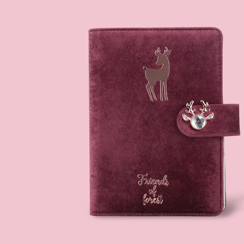 A6 loose-leaf notebook with cloth velvet cover, cute heart design, binder binding rings, elk blue colour
