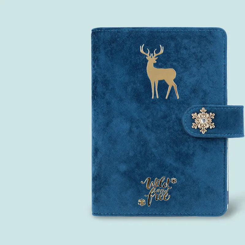 A6 loose-leaf notebook with cloth velvet cover, cute heart design, binder binding rings, elk blue colour