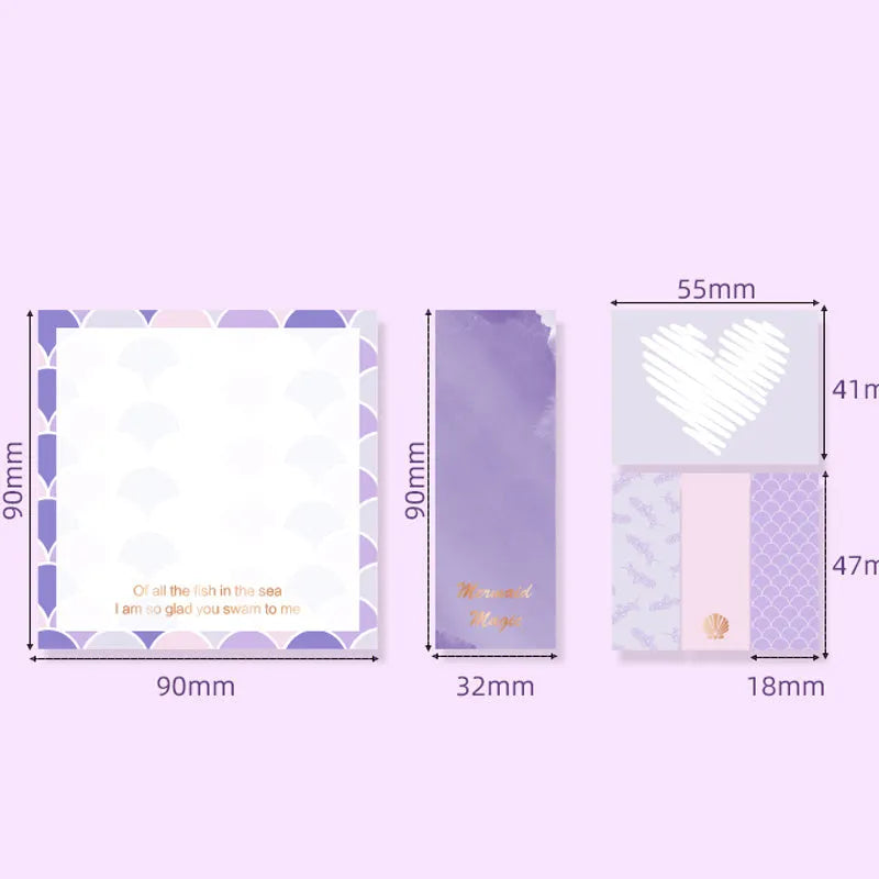 Purple Mermaid Series memo pads six assorted style sticky notes self-adhesive 80 pages per book