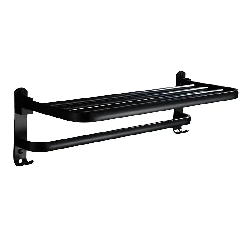 Perforated aluminium double-layer folding towel rack in light luxury style, 40cm width with hook