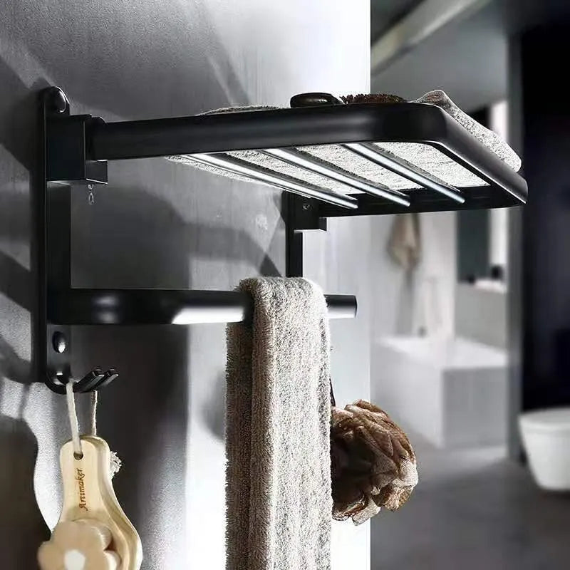 Perforated aluminium double-layer folding towel rack in light luxury style, 40cm width with hook