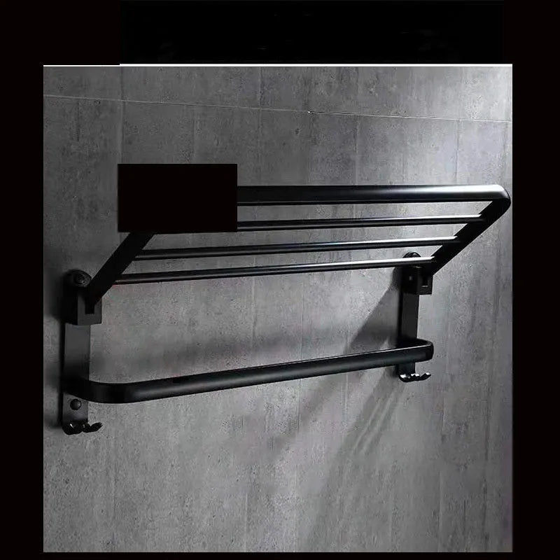 Perforated aluminium double-layer folding towel rack in light luxury style, 40cm width with hook