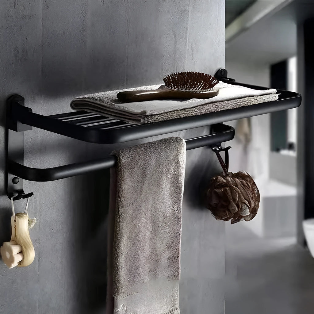 Perforated aluminium double-layer folding towel rack in light luxury style, 40cm width with hook