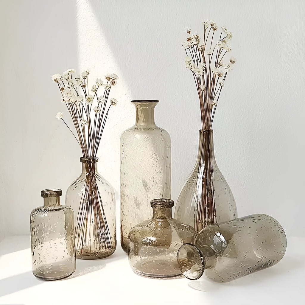 Grey geometric bubble glass vase with stained glass texture and electric stove pigment finish