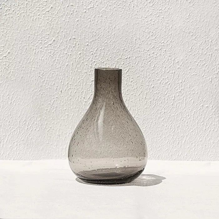 Grey geometric bubble glass vase with stained glass texture and electric stove pigment finish