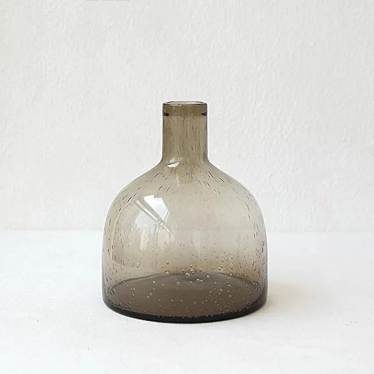 Grey geometric bubble glass vase with stained glass texture and electric stove pigment finish