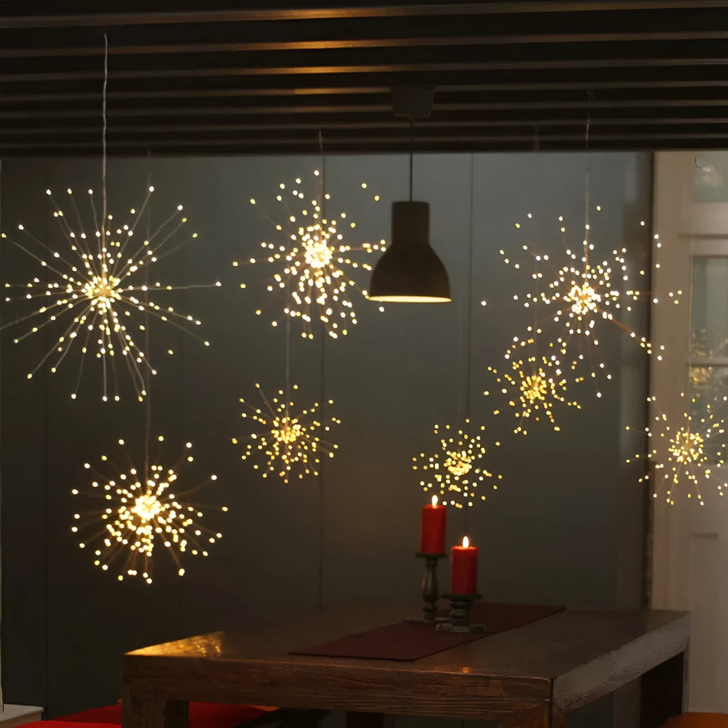 Solar-powered LED meteor shower garden light with firework effect and IP65 waterproof rating