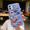 Purple silicone gel mobile phone case with spaceman astronaut cartoon design for iPhone