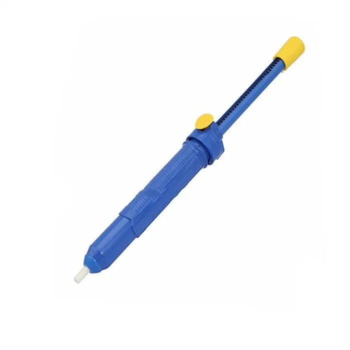 GS-107 manual solder suction gun in silver, a long desoldering pump for removing solder from circuit boards.
